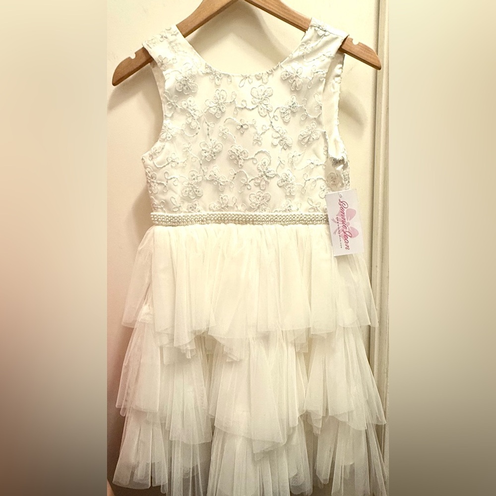 Bonnie Jean White Floral Layered Dress